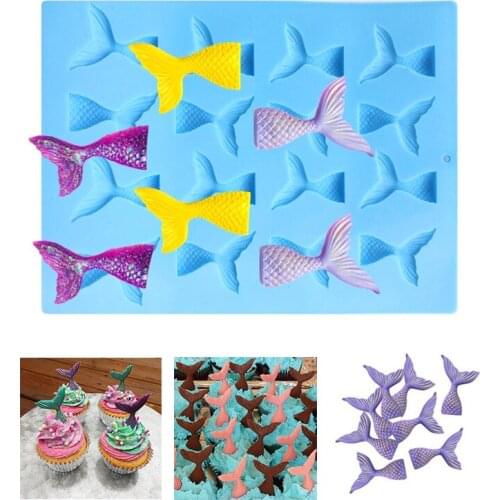 Silicone Mini Mermaid Tail Mold Fondant Cake Molds Cupcake Kitchen Baking Tools Gum Paste Chocolate Clay Candy Moulds BakingTool