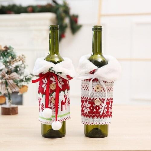 Nordic Knitted Snowflake Wine Bottle Cover Christmas Decorative Fur Ball Wine Bottle Bag Household Supplies