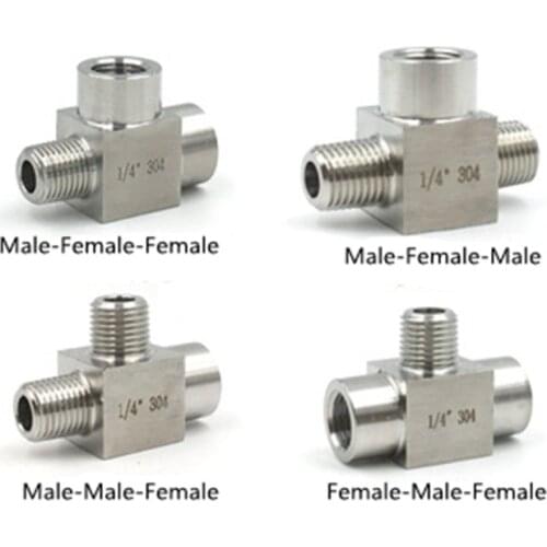 1/8" 1/4" 3/8" 1/2" BSP Female Male Tee 3 Ways 304 Stainless Steel Pipe Fitting Connector Splitter Block High Pressure