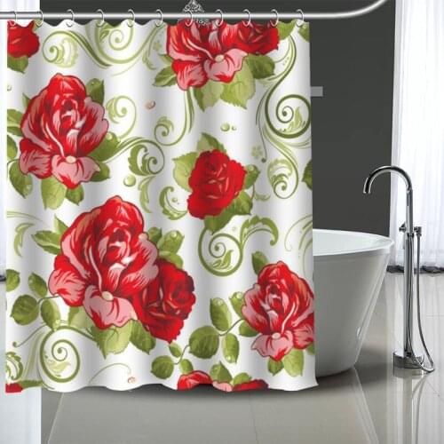Waterproof Shower Curtain Can Be Customized Rose Art Bathroom Shower Bath Supplies Polyester Shower Curtain With Hooks