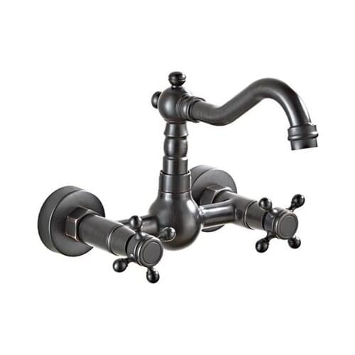 Yooap Blackend Wall Mount Basin Faucets Dual Handles Mixer Tap Hot Cold Water Mixer Tap For Kitchen 360 Rotation Kitchen Mixer