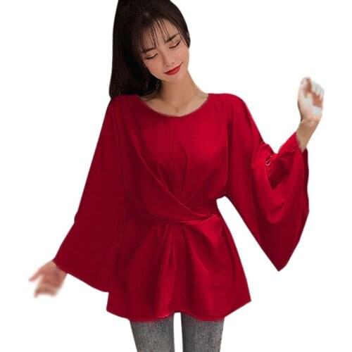 Woman Sexy Deep V-Neck Blouses Black Button Lantern Flare Long Sleeve Lace Up Slim Fashion Spring Shirts 2021