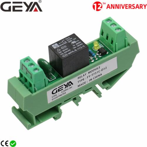 GEYA Din Rail 1 Channel Relay Board 12V 24V 230V Relay Module with Interface Electromagnetic Relay NPN PNP
