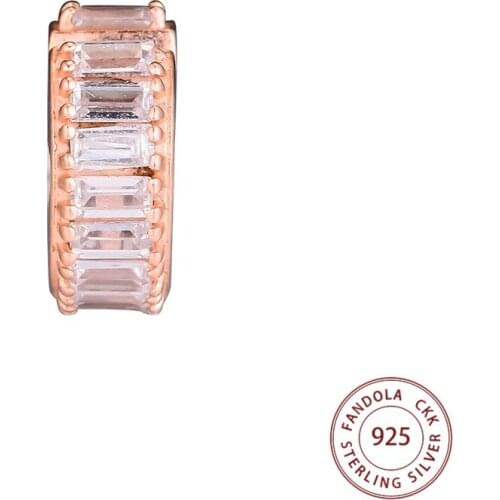 100% 925 Sterling Silver Rose Ice Formation Clip Charm Fits Original Bracelet DIY Clear CZ Stopper Beads for Jewelry Making