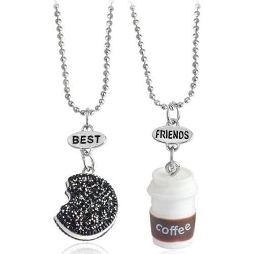 2pcs/set Miniature Oreo Biscuits & Coffee Pendant Necklace For Women Men Best Friends BFF Birthday Gift Food Friendship Jewelry