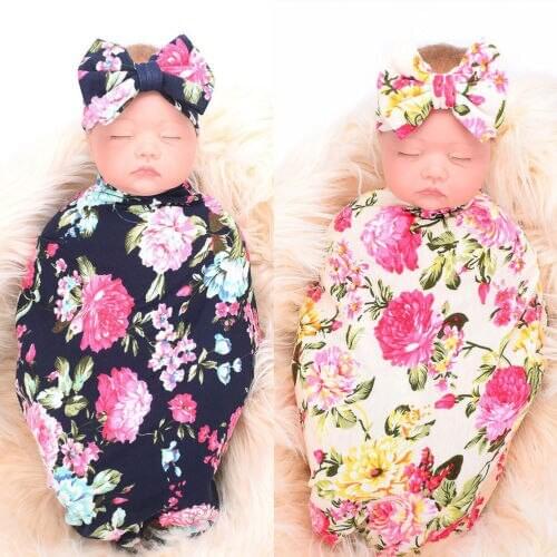 2Pcs/Set Newborn Swaddle Blanket Baby Cocoon Sleeping Bag Muslin Wrap Headband