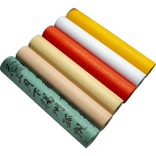 20m Long Scroll Xuan Paper Batik Gilt Antique Half-Ripe Rice Paper Brush Writing Thicken Xuan Paper with Gold Spotted
