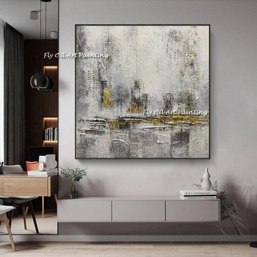 Abstract Landscape Wall Art Canvas Painting Lovers and City View Oil Painting Pictures for Living Room Decor