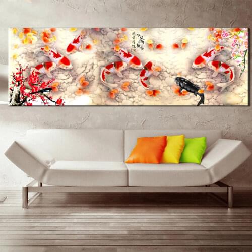 DIY Diamond Painting Chinese Abstract Nine Koi Fish Landscape Cross Stitch Full Diamond Mosaic Embroidery Rhinestones Home Decor