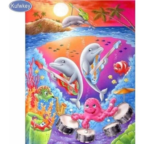 Diamond Embroidery dolphins Pattern Rhinestone Needlework 5d Diy Diamond Painting Cross Stitch Diamond Mosaic cartoon 3d picture