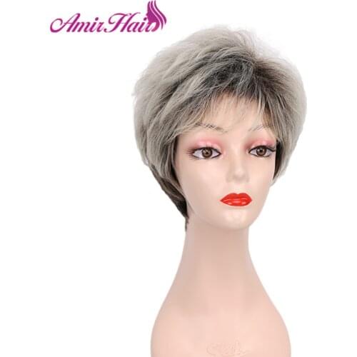 Amir Hair Short Streight Haircut puffy Synthetic wigs for American Africa women Pixie Cut Womens Wig Shaggy Layered With Bangs