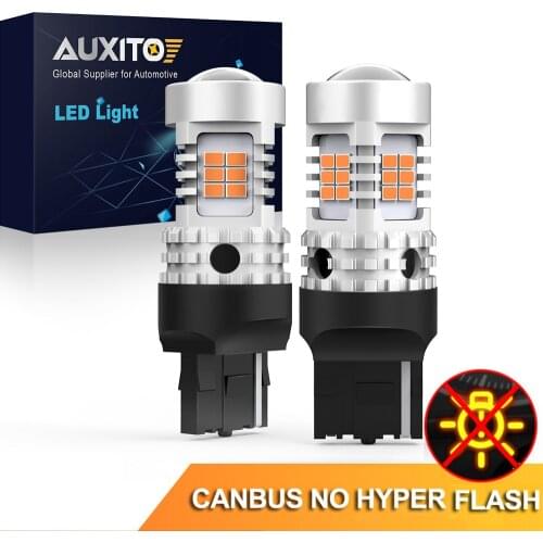 AUXITO 2x T20 W21W Led WY21W 7440 7440NA LED Turn Signal Light Bulbs Canbus Error Free No Hyper Flash 26SMD Amber Yellow 12V Led