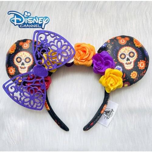Disney Mickey Mouse Minnie Ear COCO Skull Headbands Flowers Bow Plush Headwear Headdress Cosplay Kid Soft Original Headband Gift