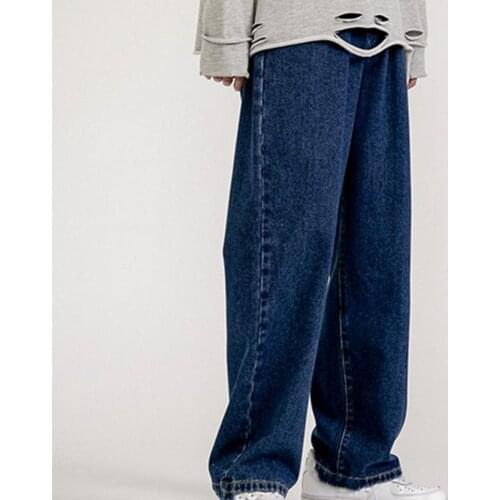 Mens Jeans Fashion Loose Straight Mid Rise Men Jeans Cool Male Wide Breathable Leg Solid Color Hip Hop Denim Pants Streetwear