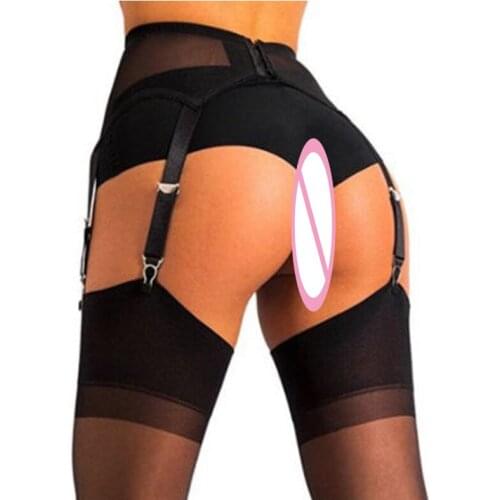 Erotic Sex Wear Women Sexy Retro High Waist Elastic Mesh See-through Garter Belt Suspender 6 Metal Buckles 2021