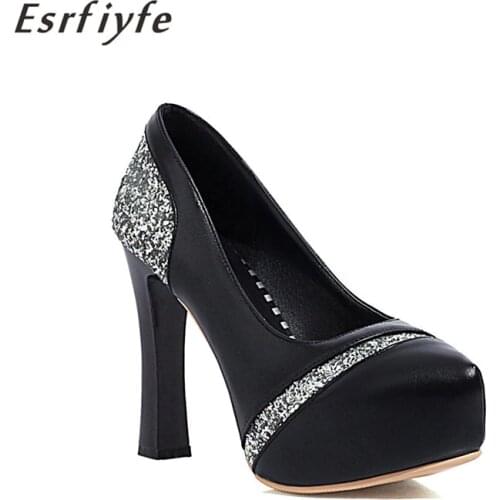ESRFIYFE Hot Sale 2021 New Fashion Female Shoes Sexy Bling Slip on Paltform Gothic Women Pumps Ladies Party Shoes Dancing Shoes