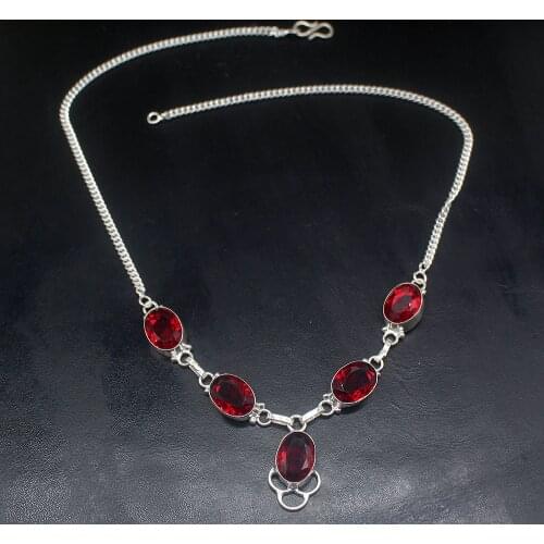 Gemstonefactory Jewelry Big Promotion 925 Silver Amazing Hot Sale Red Garnet Ladies Women Chain Necklace 46m 202101727