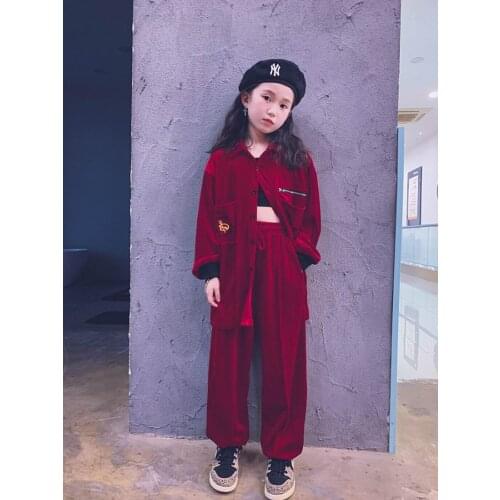 Girls Dance Show Clothes Set Hiphop Velvet Shirt Pants 2 pieces Fashion Cool Suits for 5 6 8 10 years old