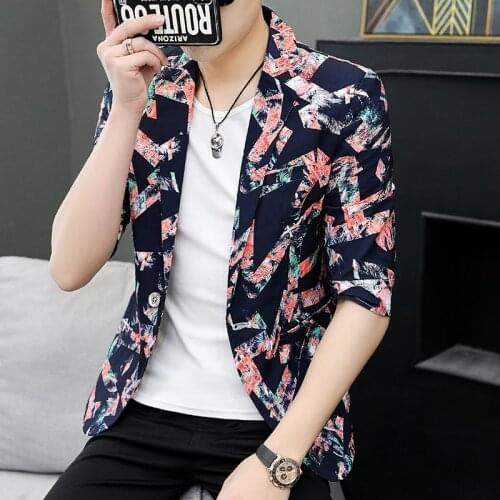 Summer Blazer 2020 Mens Stylish Blazer Xadrez Masculino Suit Jacket Men Personalized Floral Fashion Mens Suit Seven-sleeve Suit