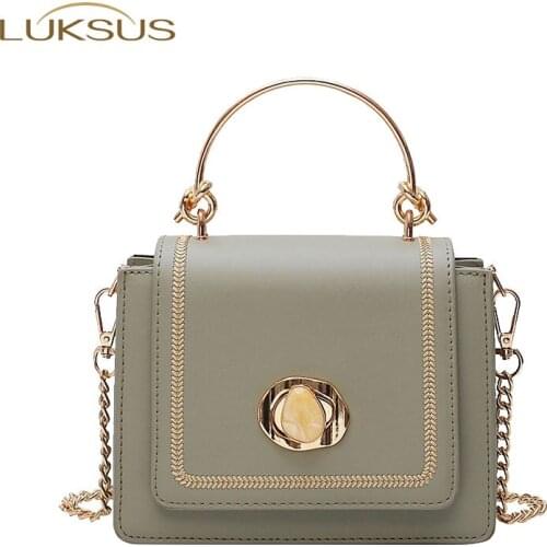 LUKSUS Green Yellow Blue Leather Mini Crossbody Bags for Women Messenger bag Luxury Metal Ring Handbags for Women torebka damska