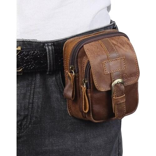 Mens Genuine Leather Belt Waist Bag Outdoor Multi-function Mens Mini Bag Wear Mobile Phone Belt Bag Tool Bag Coin Purse
