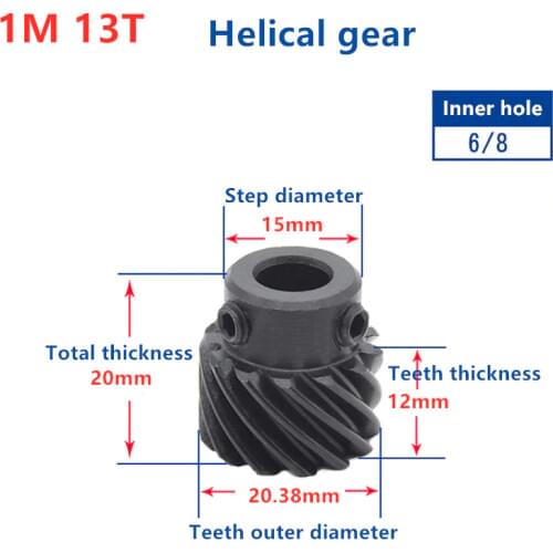 Custom 1mod helical gear 1M 13 teeth T spiral pinion interlaced 45 degree helical pinion steel gear