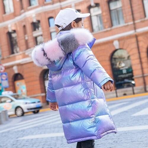 2020 New Winter Snowsuit Duck Down Jacket for Girls Clothes waterproof hooded coat Outwear Kids parka big fur collar clothing