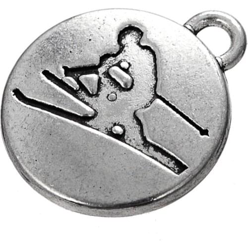 New jewelry sports series Alpine Skiing metal circle both-sided charm
