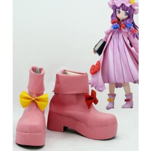 Touhou Project Patchouli Knowledge Pink Cosplay Boots Shoes Anime Party Cosplay Boots Custom Made for Adult Women Shoes