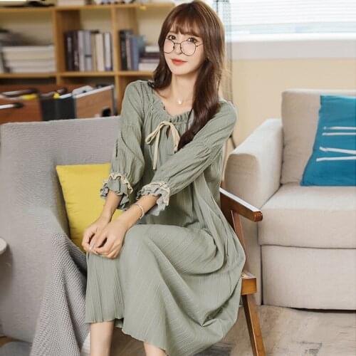 Fdfklak Autumn Loose Night Dress For Women Cotton Long Sleeve Nightgown Famale Comfortableh Casual Home Dress M-XXL