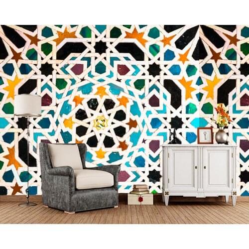 Papel de parede Arabesque pattern colorful abstract geometric 3d wallpaper mural,living room bedroom wall paper home decor