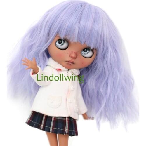 9-10 inch Blyth Wig Long Purplish Blue Curly Hair