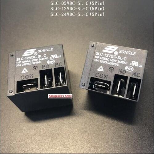 2pcs/Lot SLC-05VDC-SL-C / SLC-12VDC-SL-C / SLC-24VDC-SL-C SONGLE Power Relay 5Pin 5V 12V 24V 30A T91