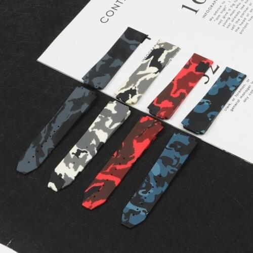 25*17mm butterfly buckle Watch band Accessories camo silicone Camouflage for Hublot strap for Big Bag watchband 22mm free tools
