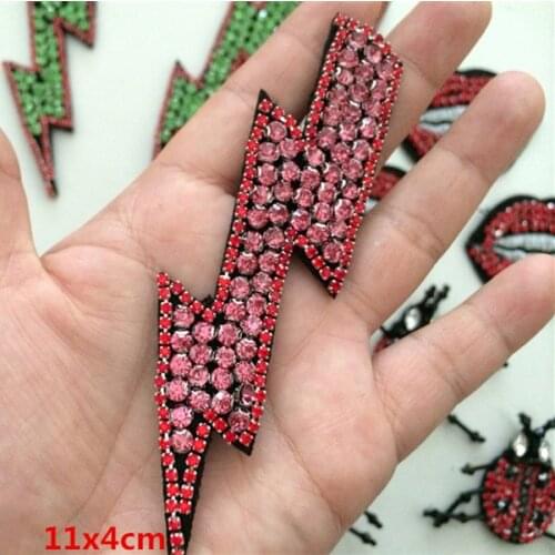 Pink Rhinestone Lightning Beaded Patch for Clothing Sewing on Patch Beading Applique Clothes DIY