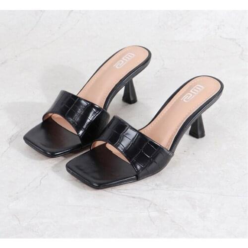 Summer Women Shoes Womens Sandals Heels Female Slides Mules High Heel Slipper Square Toe Shoe Modern Ladies Casual Footwear