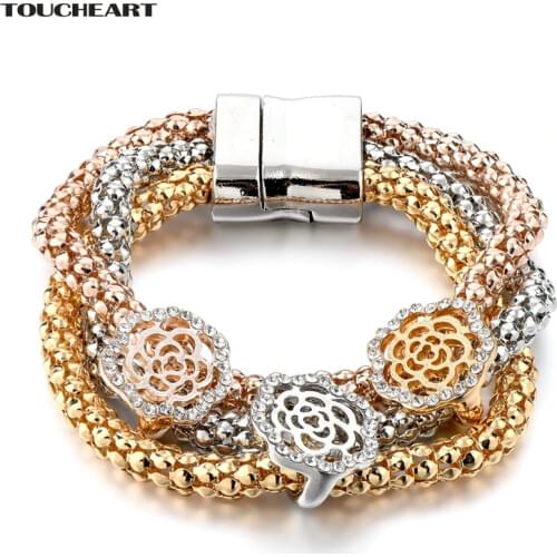 TOUCHEART Promotion Crystal Bracelet & Bangle Wedding Jewelry 3 PCS/Set Gold color Flower Charm Bracelets for Women SBR160367