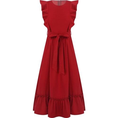 Vintage Flower Girl Dresses Sleeveless Ruffle Pleated A-line Kids Dresses For Girls Clothes Summer Casual Party Long Dress 6-14Y