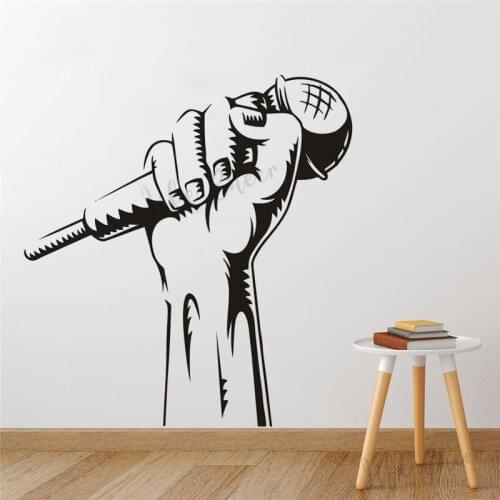 Singer Microphone Wall Vinyl Decal Karaoke Music Club Wall Sticker New Design Microphone Hand Removable Wall Art Mural