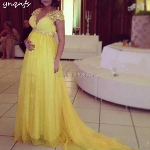 YNQNFS ED190 Elegant Empire Mother Maternity Dresses Pregnancy Evening Party Gown V Neck Cap Sleeves 2019