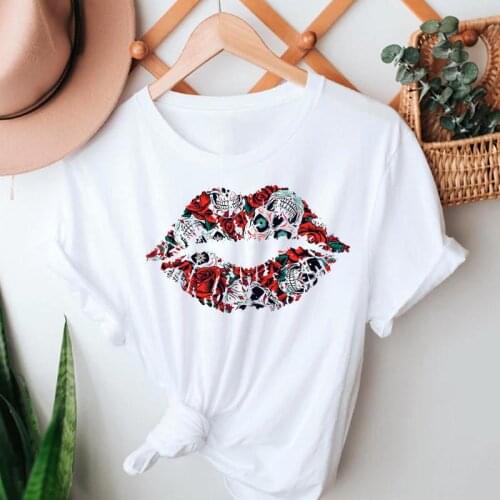 Women Short Sleeve Floral Skull Funny Cute 90s Casual Summer Tshirts Clothes Stylish T Top Lady Print Girl Tee T-Shirt