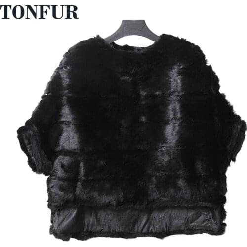 Womens Winter Jackets Oversize Free Style Shawl Natural Rabbit Fur Coat Striped Cut Genuine Fur Cape Bat Sleeve tsr666