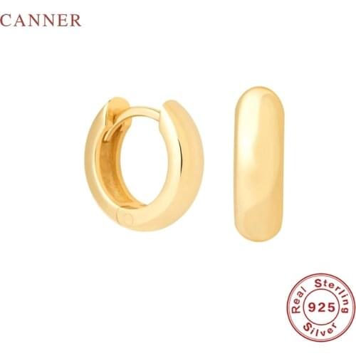 CANNER 925 Sterling Silver Earrings For Women Simple Fashionable Glossy Earrings Hoops Zircon Fine Jewelry Korean Pendientes