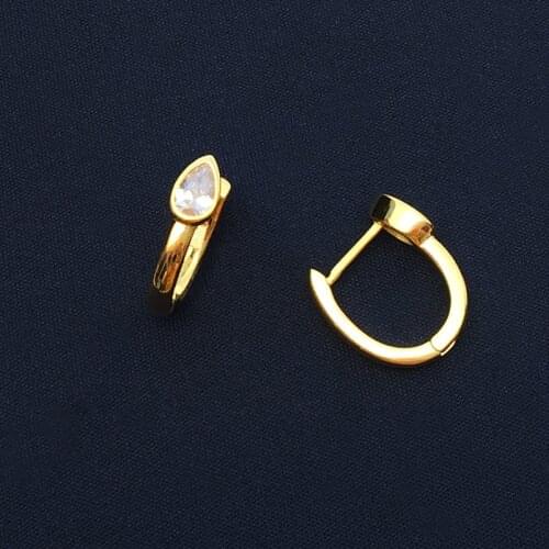 SLJELY Fashion Real 925 Sterling Silver Yellow Gold Color Hoop Earrings with Pear Shaped Zirconia Stones Women Brand Jewelry