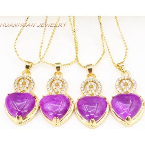 Women Pendant Stainless Steel Heart Shape Chain Necklaces & Pendants 19x29mm Zircon Natural Stone Jades Gold-Color Jewelry B3338
