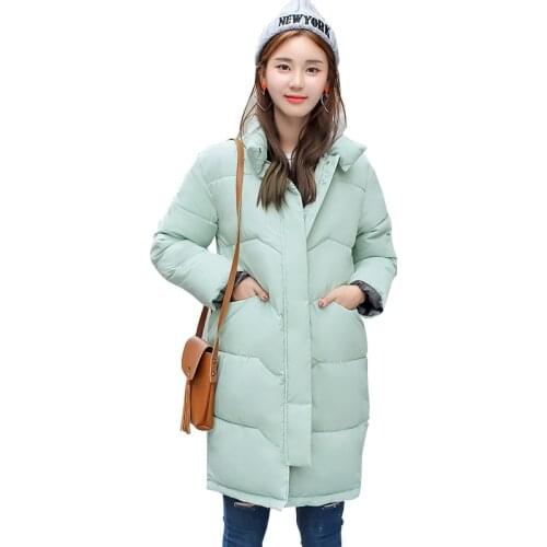 Winter Coats Long 2021 New Korean Feather Padded Cotton Jacket Thicker Small Warm Coat Slim Female Clothing Vestidos YL211