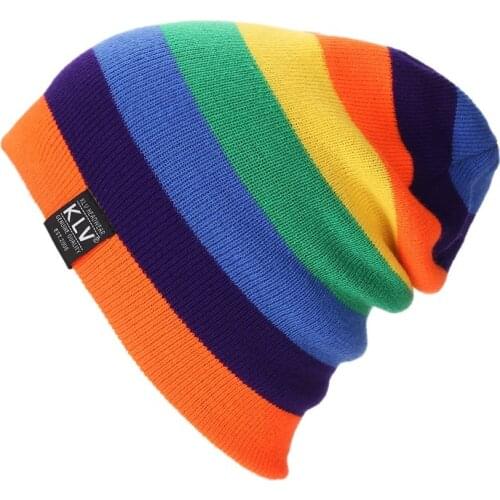 Winter Warm Knitted Hats For Women Men Outdoor Adult Fedora Beanie Hat Men Hats and Caps Multicolor Patchwork Rainbow Hat Cap