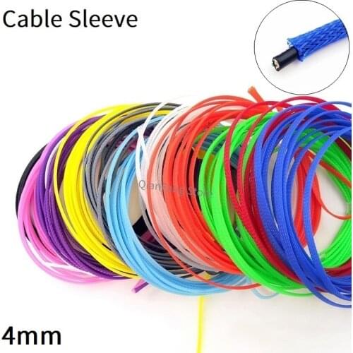 1M 4mm Braided Cable Sleeve PET Expandable Insulated Nylon Colorful High Density Tight Sheath Protector Line Harness Wire Wrap