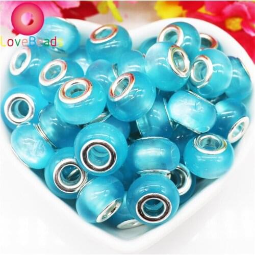 10Pcs Indicolite Blue Color Cat Evil Eye Large Hole Beads Spacer Fit Pandora Charm Bracelet Earrings DIY Craft Women Jewelry Kit