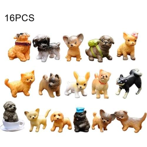 16Pcs/Set Model Attractive Multiple Uses Miniature Baby Birthday Dog Model Toy for Car Miniature Animal Simulation Model DIY Toy